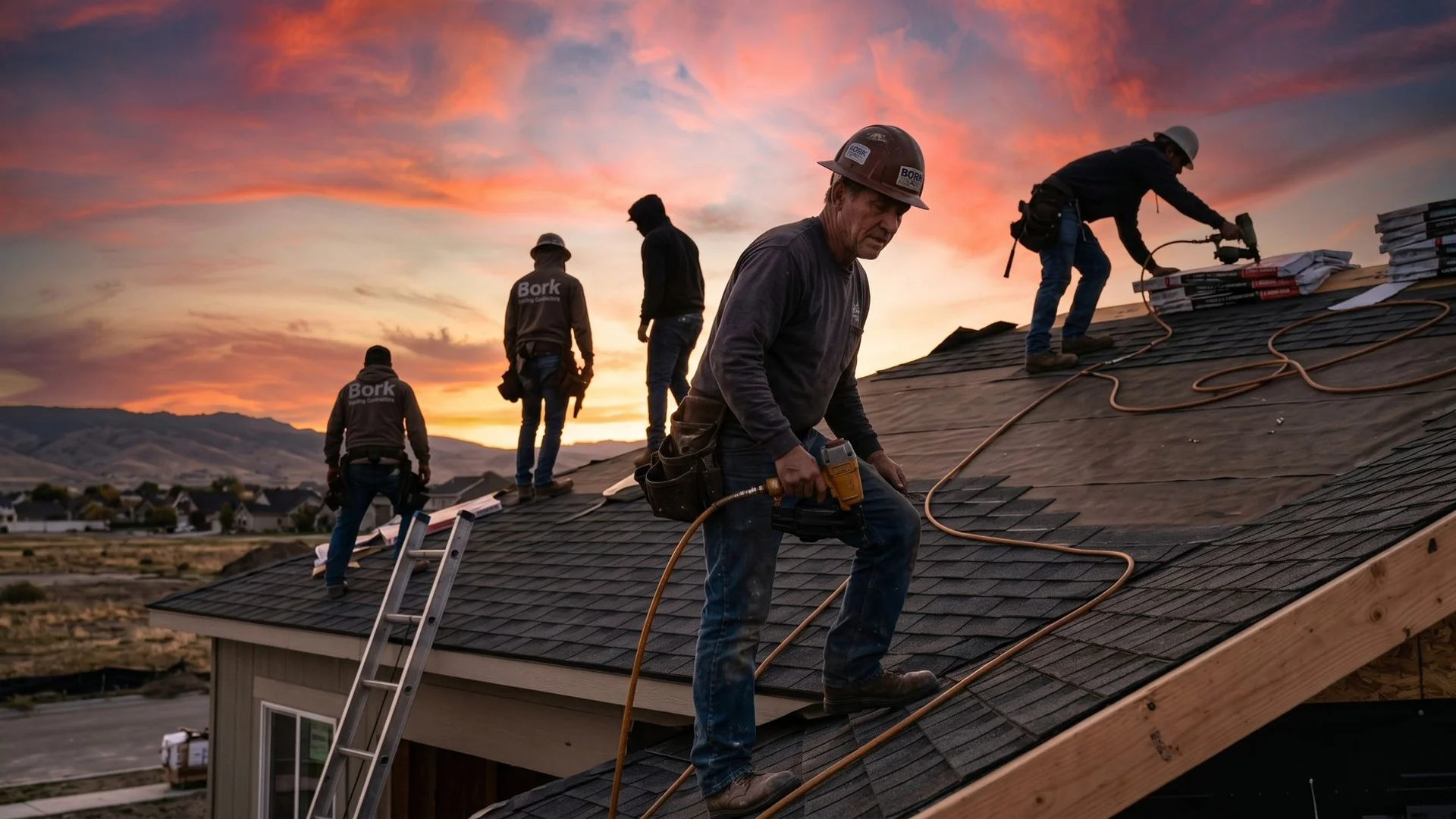 Bork Nampa Roofing crew installing architectural shingles on a Canyon County home